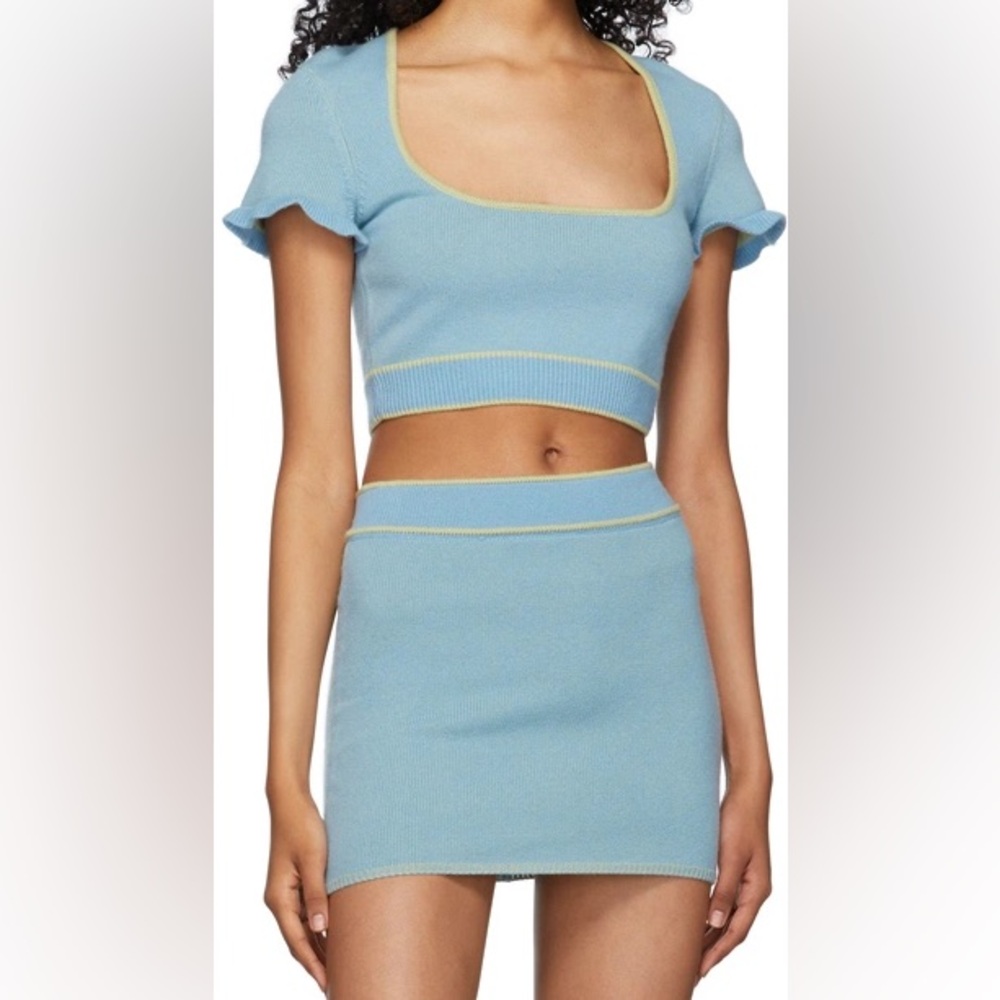 Scoop Neck Knit Top & Knit Dual-Color Mini Skirt Danielle Guizio
